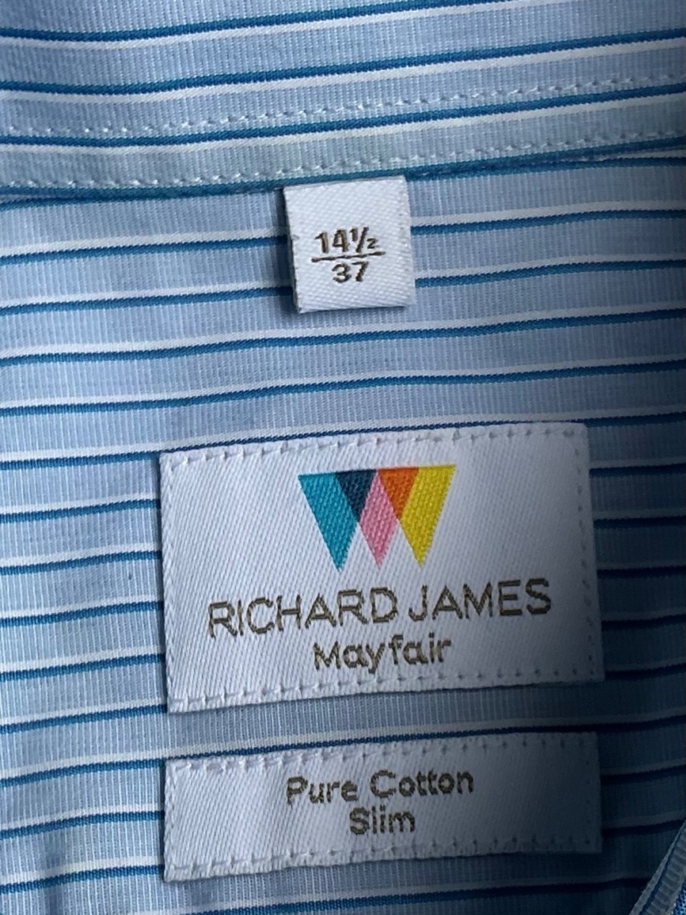 Richard James  , Mayfair slim blue striped pure cotton shirt Sz 14 1/2~37